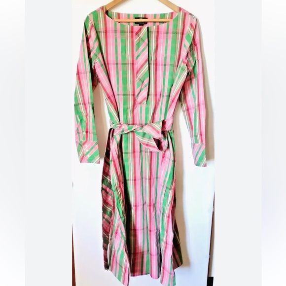 J crew poplin midi dress plaid with belt - Picture 1 of 6